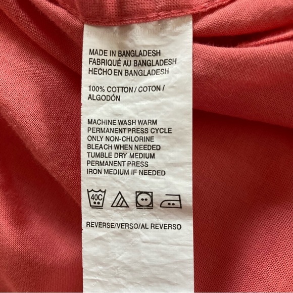 IZOD coral orange pink cotton poplin button down short sleeve shirt. Size XL - Picture 6 of 7